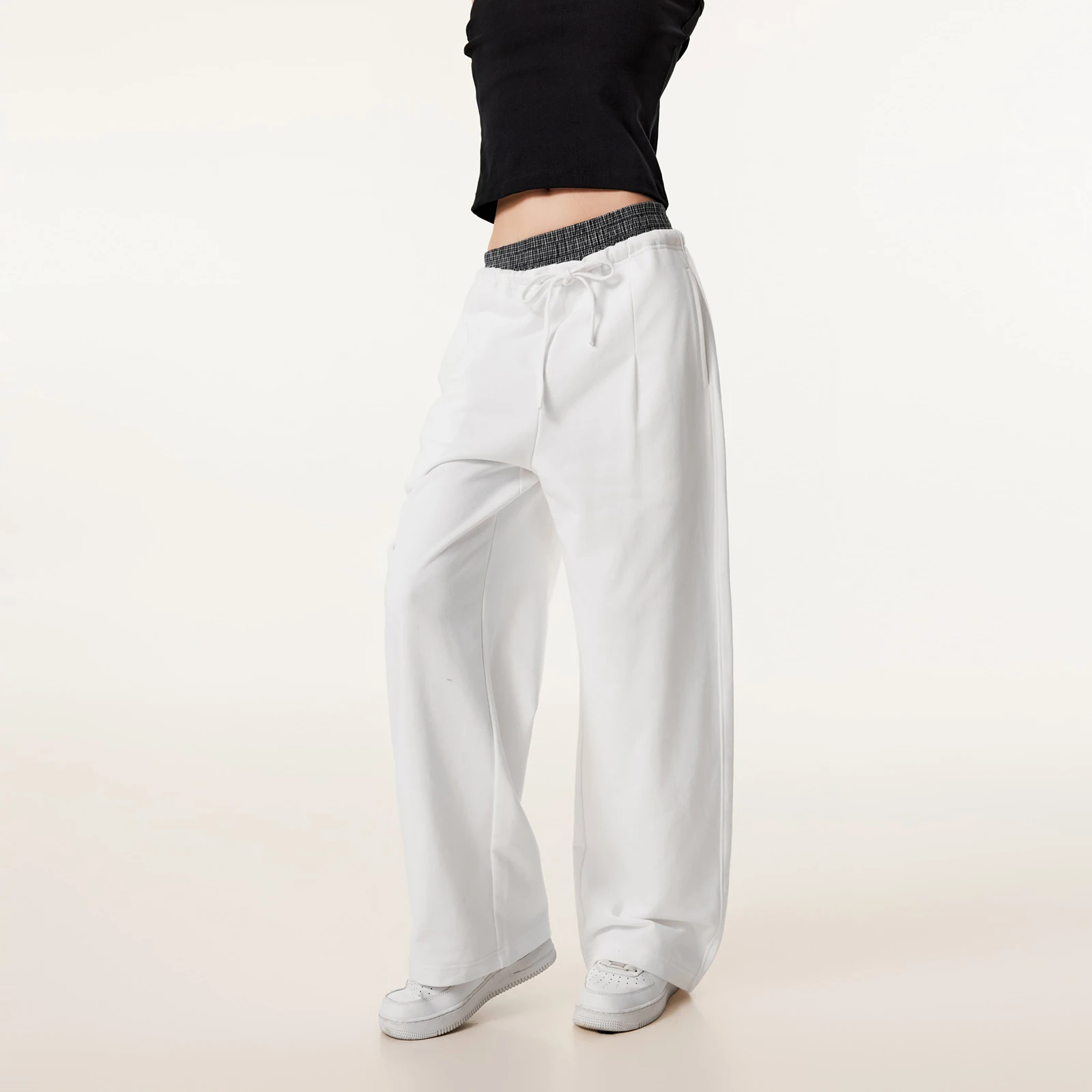 2025 pantalones casuales de moda para hombres cintura elástica a cuadros escoceses empalme doble cintura cabeza pantalones de pierna ancha holgados de algodón recto