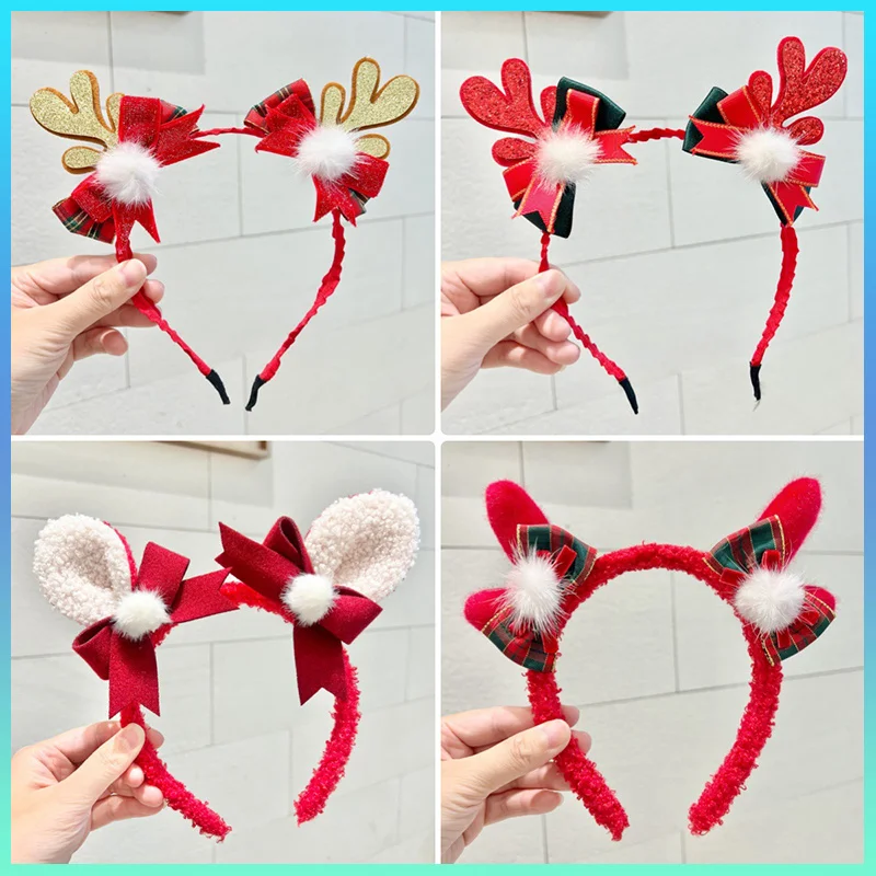 2024 New Christmas Hairband Hair Accessories Super Fairy Antlers Bow Headdress Holiday Dress Jewelry Doll House Childrens Toys