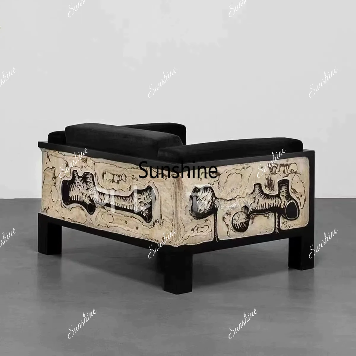 Medieval wabi-sabi wind carved single sofa retro carved decorative single sofaTJ