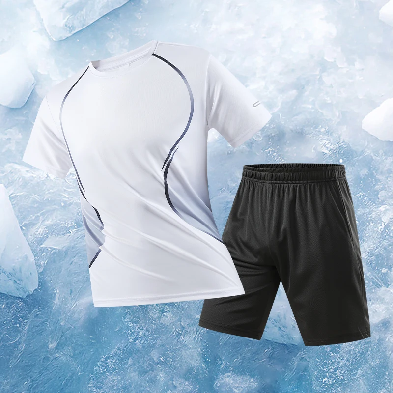 

Sports suit men's silk quick-drying shirt for summer short-sleeved T-shirt, breathable sports and fitness clothing