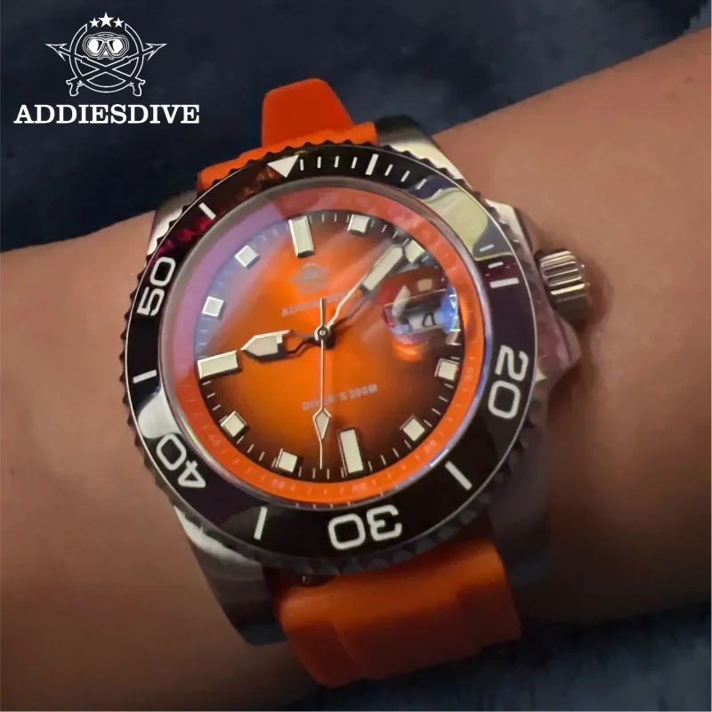 

ADDIESDIVE AD2089 Мужские часы 20 бар Водонепроницаемые BGW9 Супер светящиеся кварцевые часы из нержавеющей стали 316L с керамическим безелем Reloj