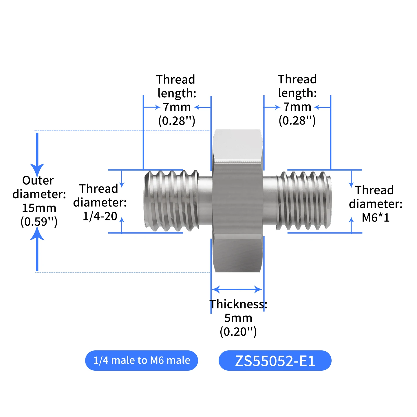 Edelstahl CNC 1/4"-20 Doppel-Außengewinde-Adapter Sechskantschraube 1/4 auf M6 M8 M10 3/8 für Kamera-Stativ, Handy, Action-Kamera – Detail 9