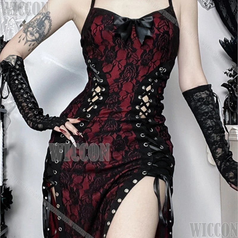 

Летнее американское готическое платье для женщин в стиле субкультуры, тонкое, на бретельках, винтажный дизайн, панк-стритвир, для Навидад и Карнавала