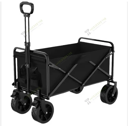 Collapsible Trolley Garden Beach Cart Utility Outdoor Camping Eavy Duty Wagon 4 Wheels Black