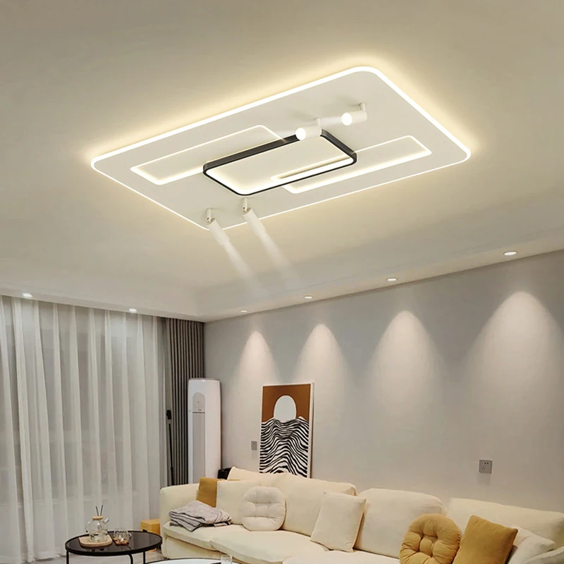 

Rectangular LED Ceiling Lamp Modern Living Room Main Ceiling Light Equipped With Spotlights Simple Bedroom Hall Lighting Fixture