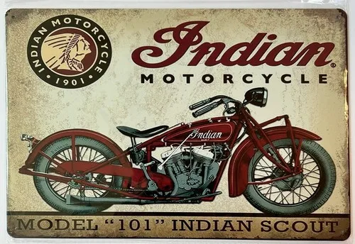Modell „101“ Indian Scout; Vintage-Metallschild mit neuartigem Design