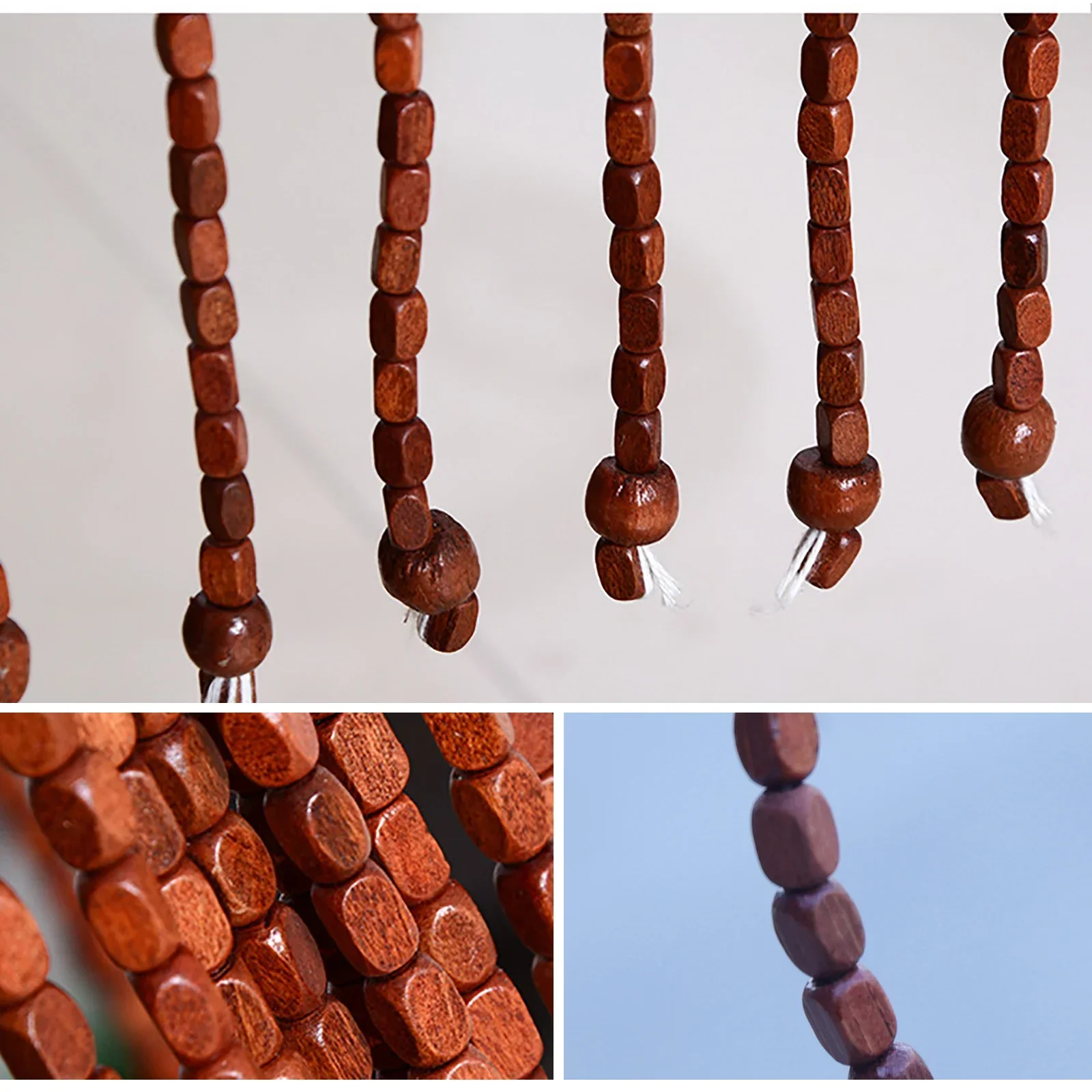 Makramee-Vorhang, Türperlen-Vorhang, 90 x 175 cm, 27 Stränge, Wellenmuster, Holzperlen-Türvorhang, Bambus-Holz, dekorativer Raumteiler – Detail 12