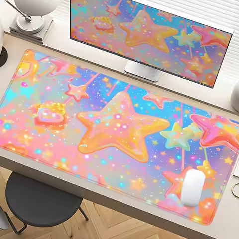 Cute Candy Star Mouse Pad Large Gaming Mousepad Offices Accessories Laptop Office Rubber Non-Slip Rubber Stitched Edge Deskpad