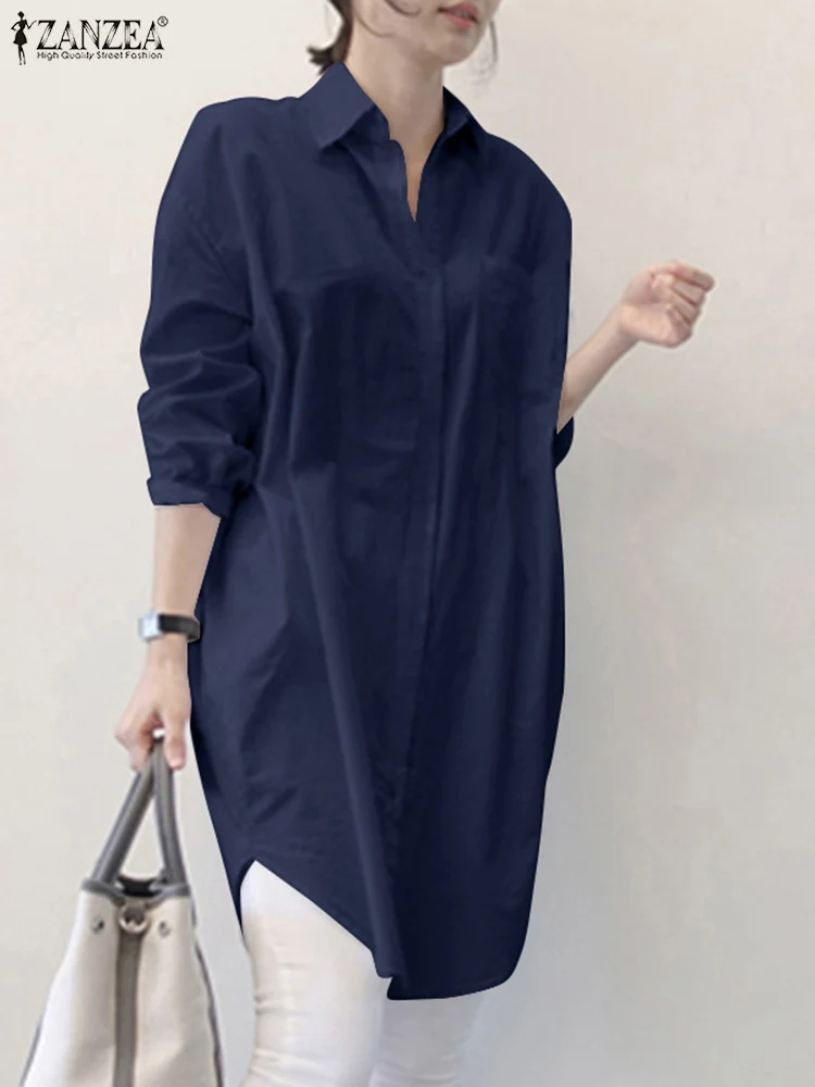 ZANZEA Women Long Whiter Shirts Casual Loose Button Down Blusas 2024 Summer Office Chic Blouse Female OL Lapel Long Sleeve Tops