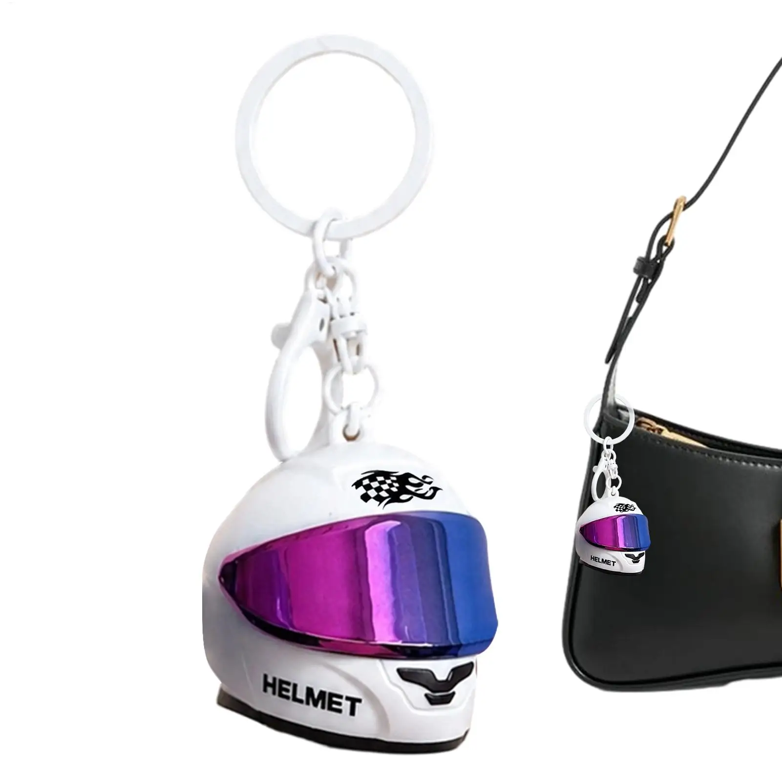 LED Mini Helmet Keychain, Portable Bag Charm with Light, Cute Backpack Pendant for Riders Travelers Collectors Unisex Gift