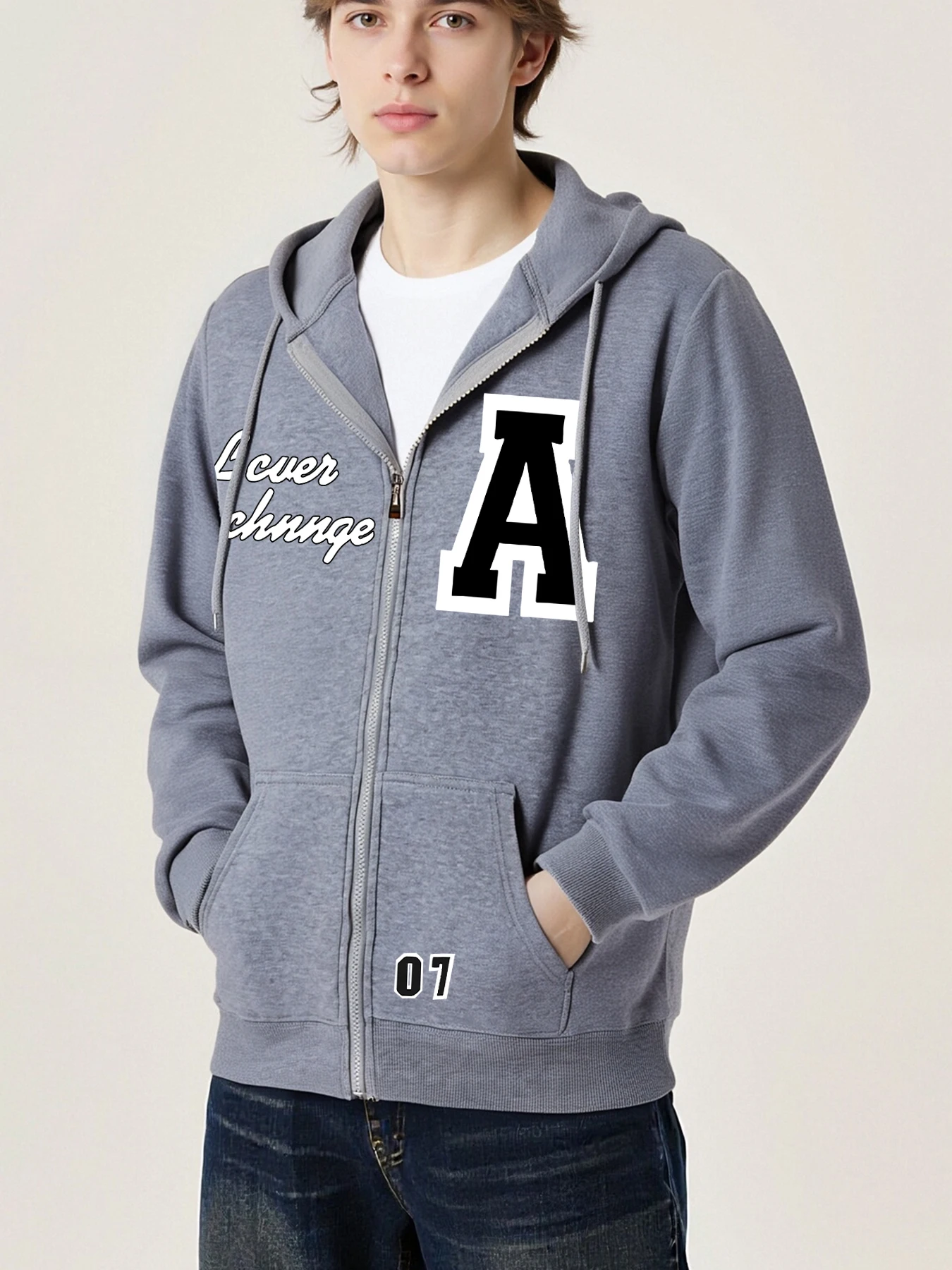 

Мужские куртки с принтом Art Letter A и No.07, уличные свободные толстовки с карманами, флисовая толстовка на молнии, осенняя повседневная мягкая мужская толстовка с длинным рукавом