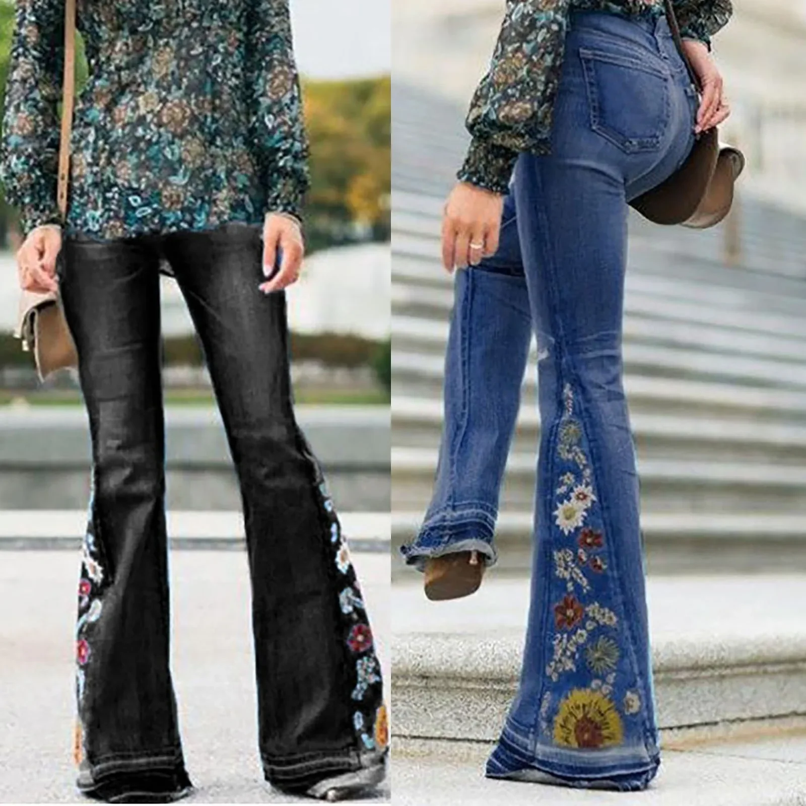 

Korean Streetwear Y2k Women'S Denim Flared Pants Denim Wide Leg Pants Embroidered Korean Fashion Trouser Pantalones De Mujer
