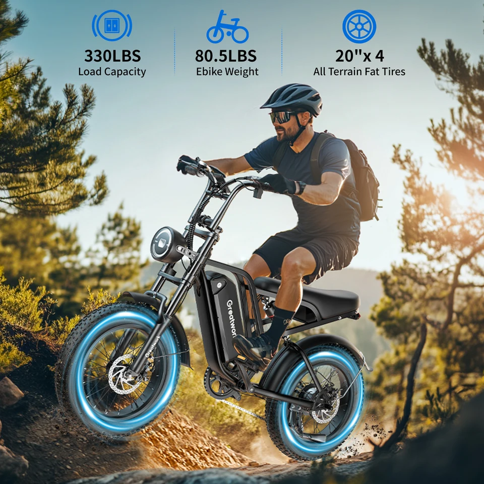 Electric Bicycle Moped Style Electric Bike 2500W Peak Motor 48V 25Ah Battery 20x4 Fat Tire Full Suspension Moto E-bike R8 image 4