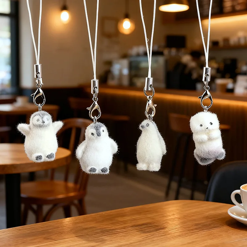 Kawaii flocking Resin Sea otter Penguin Charms Cute Marine animals pendant Bag keychain Jewelry Friend Couple Gifts