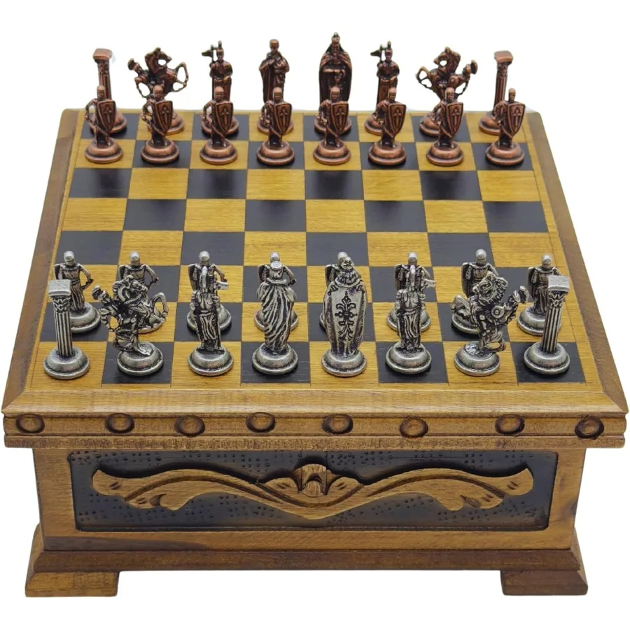 

Wooden Chess Set with Storage Handcrafted Chess Board and British Figure Metal Chess Pieces Decorative Chess Game for Adults Pr
