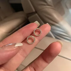 New Delicate Small Circle Stud Earrings Women Gold Silver Color Crystal Minimalist Korean Party Summer Fashion Jewelry