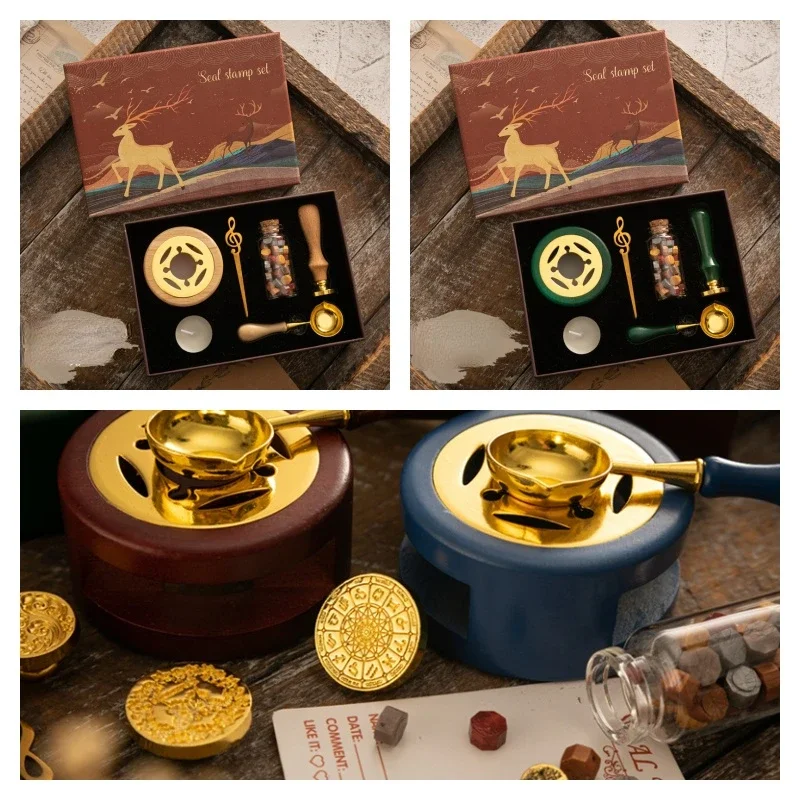 Retro Style Elk Sealing Wax Grains Scoop Handle Stamps Set DIY Greeting Card Envelope Scrapbooking Decoration Craft Gift