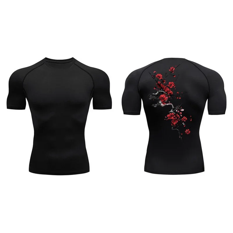 

Blossom Print Short Sleeve Compression Shirts for Men Summer Athletic Quick Dry T-shirts Gym Workout Running Tees Sporty Tops