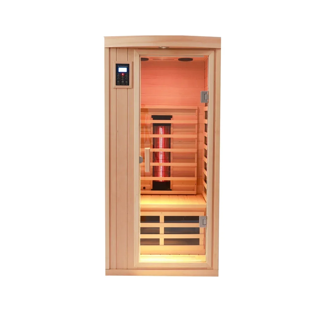 One-person Hemlock Sauna Room Far Infrared Plus Ceramic Tube Heating Indoor Sauna Room One Person Hemlock Infrared Home Sauna