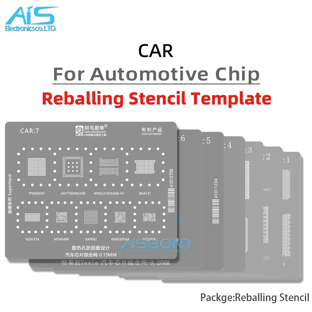 Amaoe CAR CPU RAM BGA Reballing Stencil For Tesla Automotive main control Chip car infotainment system Steel Mesh