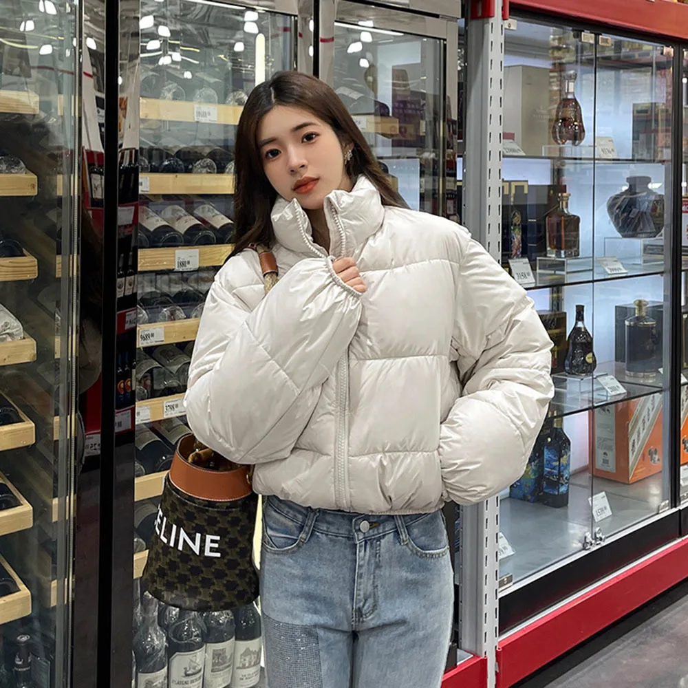 Корейская новая хлопковая куртка для женщин 2023 зимние короткие парки с воротником-стойкой пуховое пальто для женщин утепленная теплая женская одежда