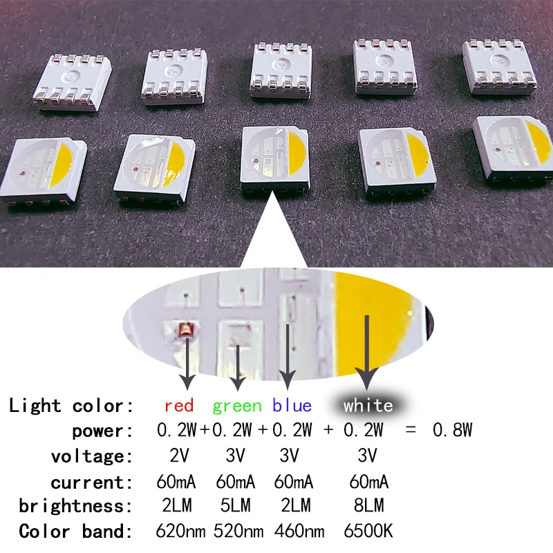100PCS  5050RGBW LED lamp beads Power: 0.8W/2W Red, green, blue, white four-in-one LED lamp beads High quality/high brightness