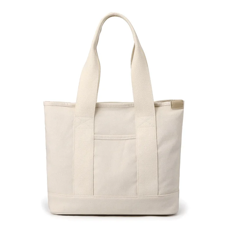 Simple canvas bag with multiple compartments, three-dimensional tote bag, lightweight carrying, school commuting handbag