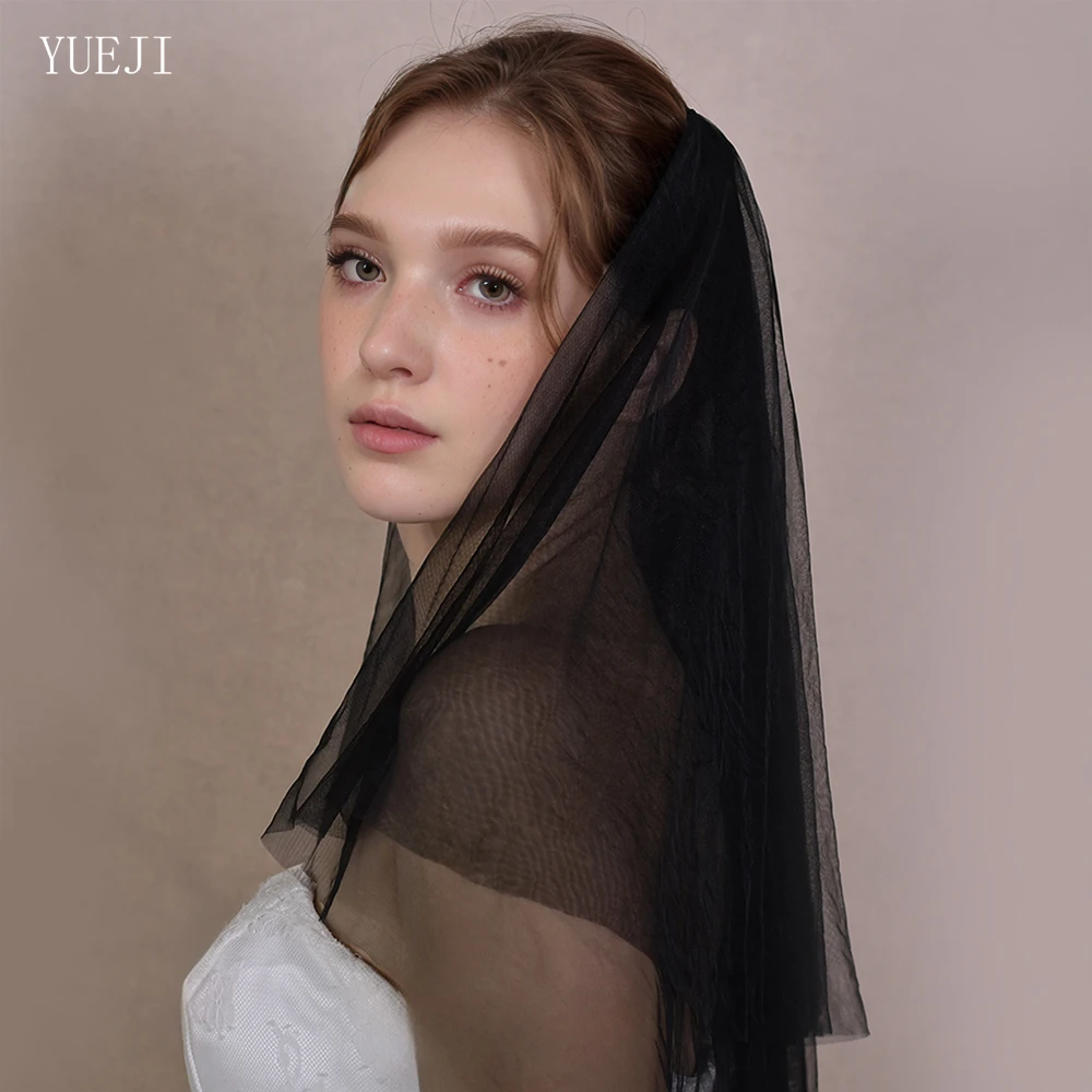 YUEJI คุณภาพสูงสีดําเส้นด้ายงานแต่งงาน Veil Double Layer สั้นปลายนิ้วความยาว Veils สําหรับ Bachelorette Party YJ215