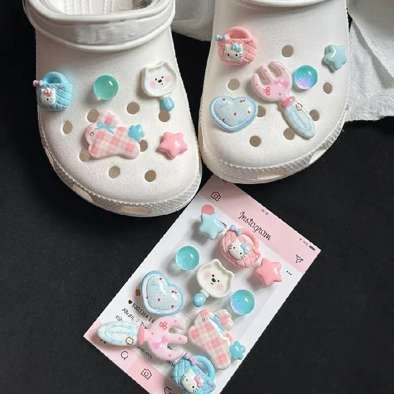 10Pcs Plaid Puppy Tableware Shoe Charms Cute Detachable DIY Shoe Decor Ornaments for Clogs & Bubble Slides Sandals Holiday Fav