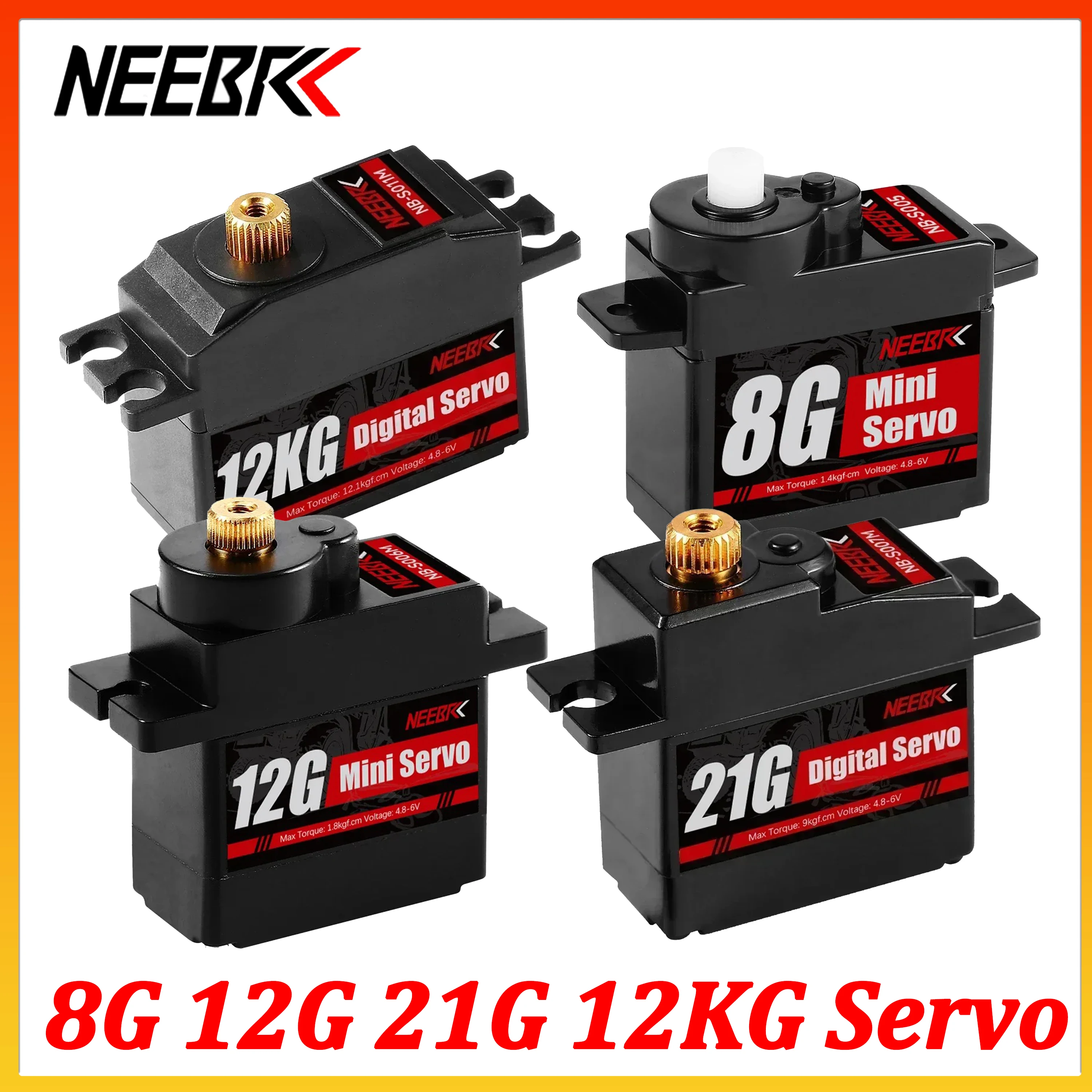 NEEBRC Servo 8G 12G 21G 12KG con Engranajes de Plástico y Metal para Coche RC, Camión, Crawler, Helicóptero, Barcos, Accesorios de Modelismo WPL Traxxas Axial
