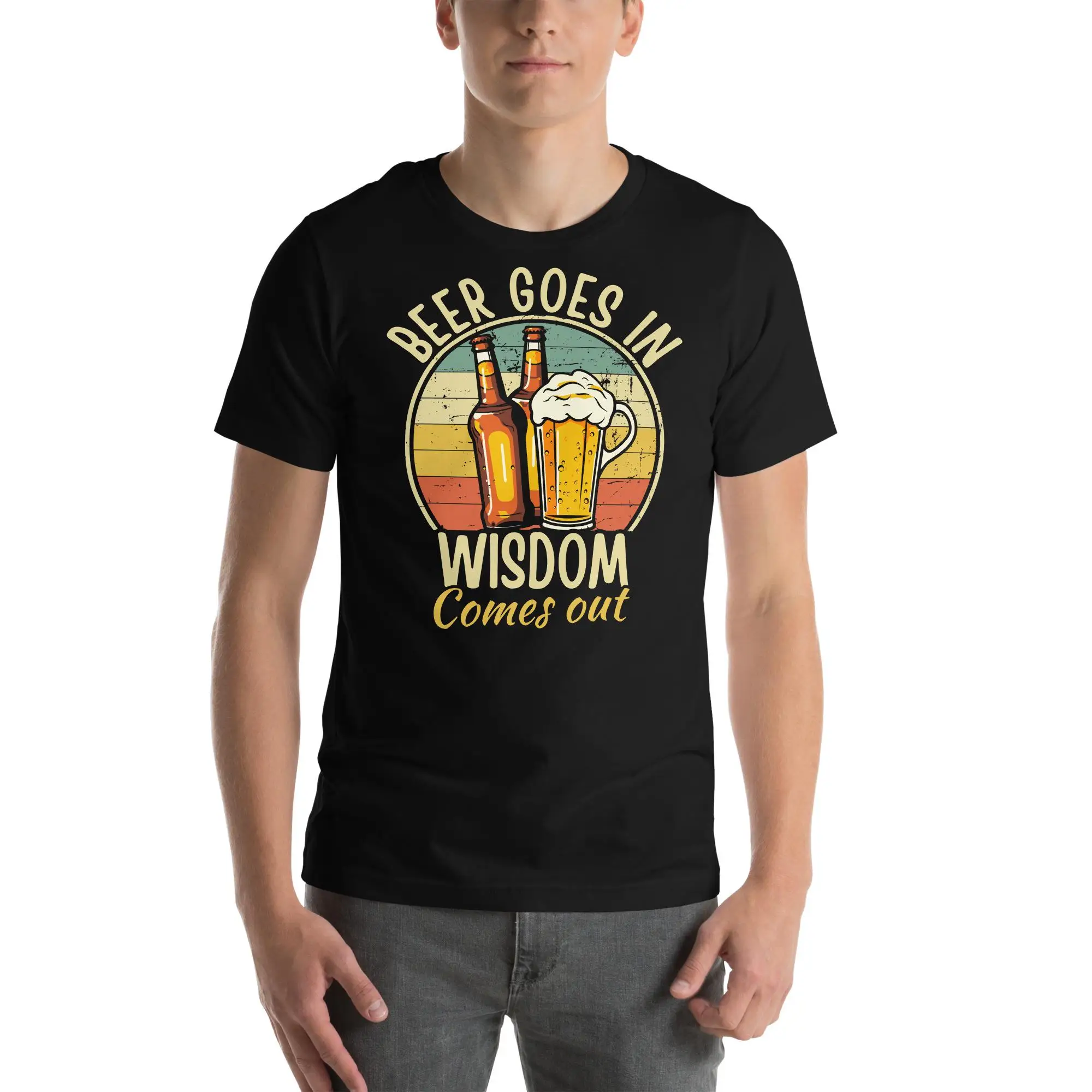 Beer Goes in Wisdom Comes Out T-Shirt Summer Men Tracksuit O-Neck Pullover Top Breathable Sportswear Harajuku Fashion Streetwear