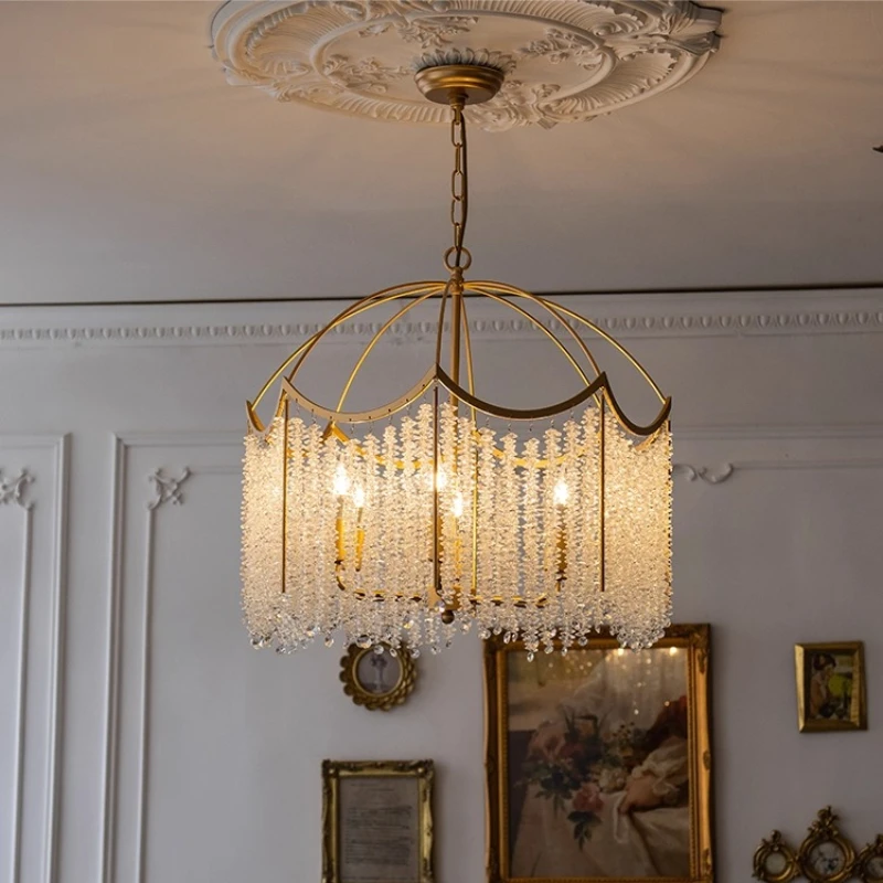 

European Luxury Gold Wrought Iron Pendant Lights Wisteria Crystal Hanging Lamps Living Room Bedroom Hotel Restaurant Chandelier