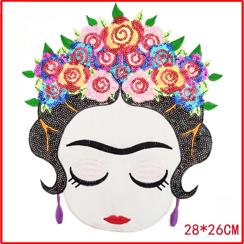 Fashion Cloth Patch Embroidery Clothing Patches Bead Mexican Figure Sequin Glitter Accessories Iron on Patches for Clothes DIY