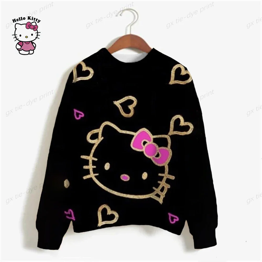 Vintage HELLO KITTY Print Crewneck Pullovers Harajuku Hoodie Women Fall Sweatshirt kawaii HELLO KITTY Sweatshirts