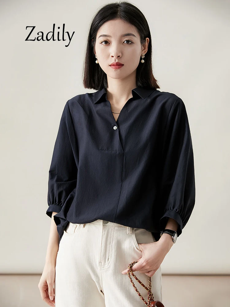 

Zadily 2024 Summer Office Lady Three Quater Sleeve Women Shirt Korea Style Button Up Ladies Blouse Work Female Clothing Tops