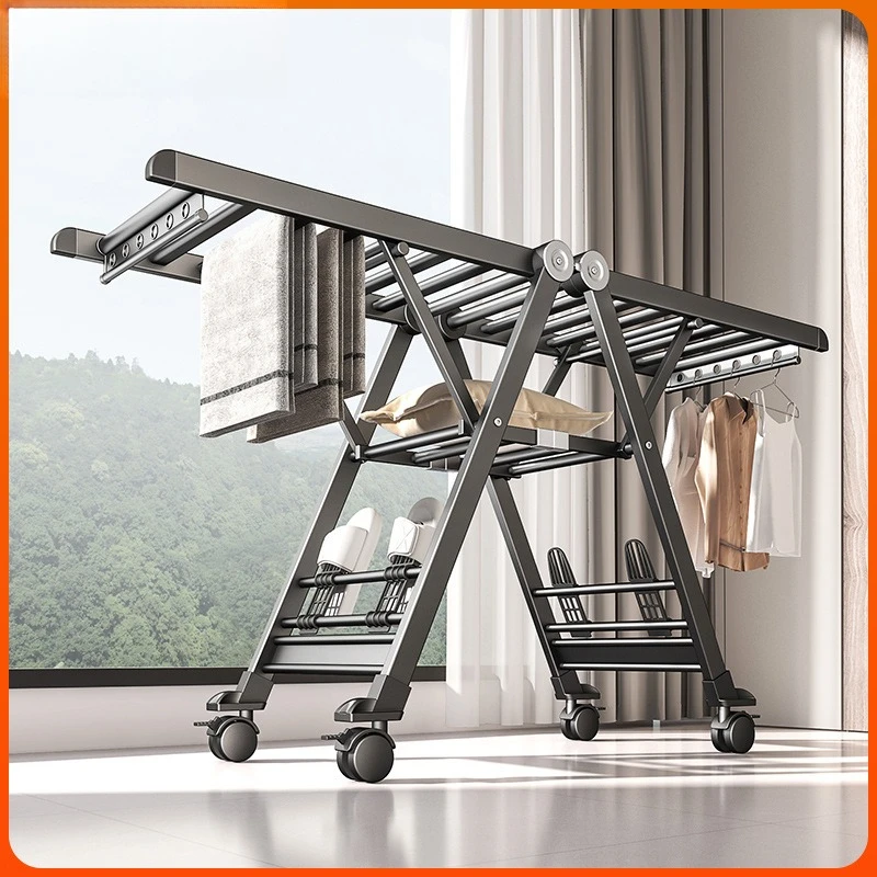 Folding drying rack Household aluminum alloy floor drying rack Indoor balcony quilt drying artifact