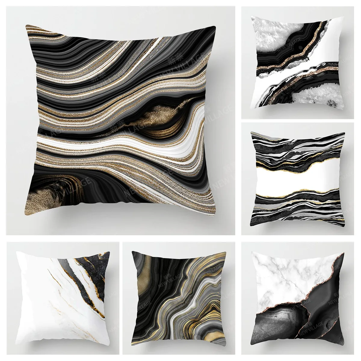 Abstract Personality Design Black Marble Cushion Cover Home Decor Throw Pillow Cover Living Room Sofa Decor