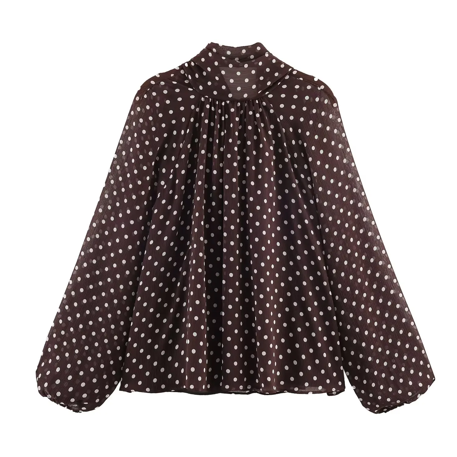 Dames blouse met stippenprint Casual hoge kraag Lange mouw Dame Top Eenvoudige damesblouse Vrouwelijke shirts en blouses