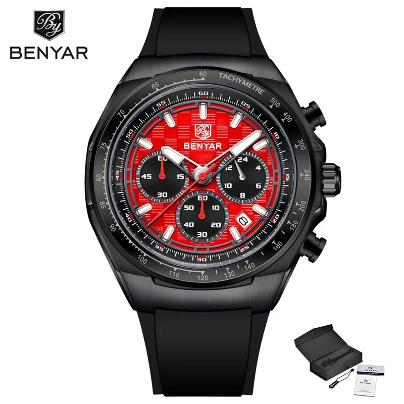 BENYAR Men's Luxury Watch Date Chronograph Waterproof Sports Military Quartz Night Light with Gift Box