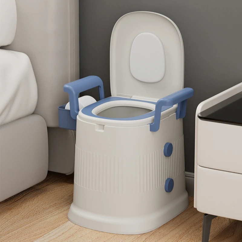Bedside Toilet for Seniors, Portable Raised Toilet Seat with Wheels, Mobile Commode & Urinal Bucket for Home Care Patients