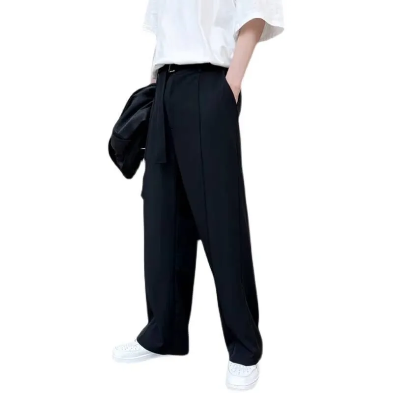 

Spring And Pants Business Autumn Suit Men's Straight New Mature Gentleman Dark Personality Belt Decoration Casual Loose Pants