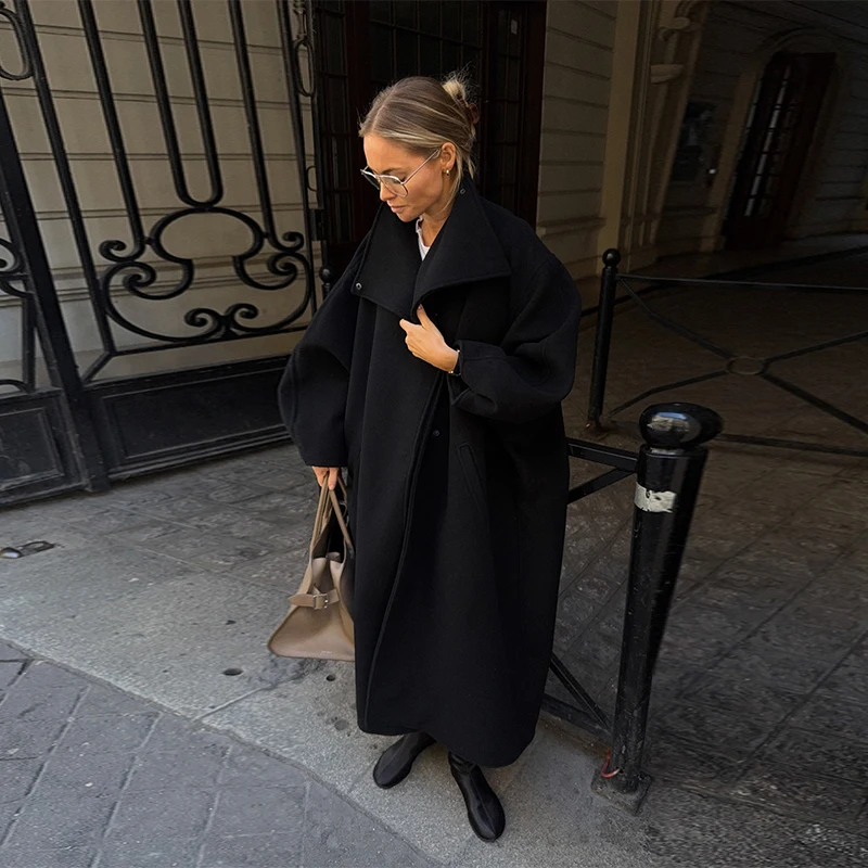 Fashion Loose Women's Trench Coat Stand Collar Batwing Sleeve Oversized Long Coats 2025 New Autumn Casual Street Chic Outwear