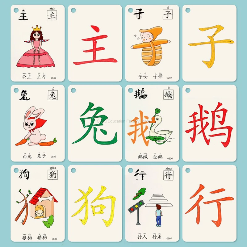 Chinese Pinyin Card 250 words Characters Picture Enlightenment Double Literacy Card Children's Kindergarten Learning Hanzi