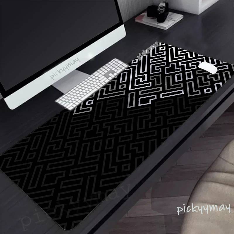 Tapis de souris Gaming Moudescriptif, lignes géométriques, grands polymères de souris, grands tapis de bureau, caoutchouc antidérapant, tapis de clavier noir cousu