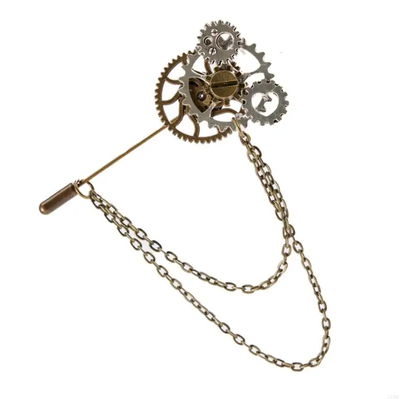 Steampunk Vintage Gear Brosche Kette Kragen Pin Gothic Anstecknadel Abzeichen Schmuck für Damen und Herren Halloween Party Kostüm – Detail 5