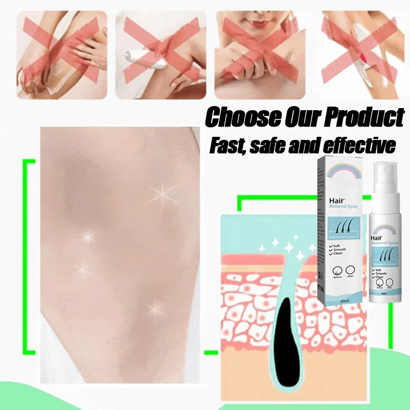 Pulverizador indolor da remoção do cabelo, creme dos cuidados com o corpo, axilas, pés, braços, agente permanente da remoção do cabelo, infusão do crescimento