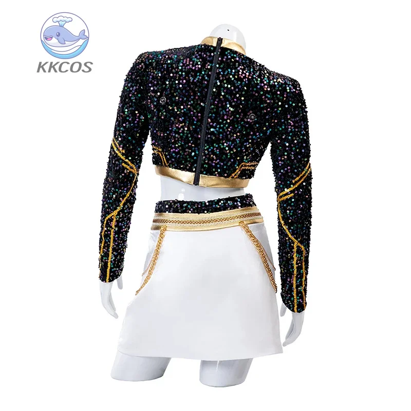 أزياء KPop Zoey التأثيرية، أحذية شعر مستعار، معطف أسود، بدلة غناء، أزياء ترويجية للأغنية للنساء، أزياء لعب الأدوار في حفلات الهالوين