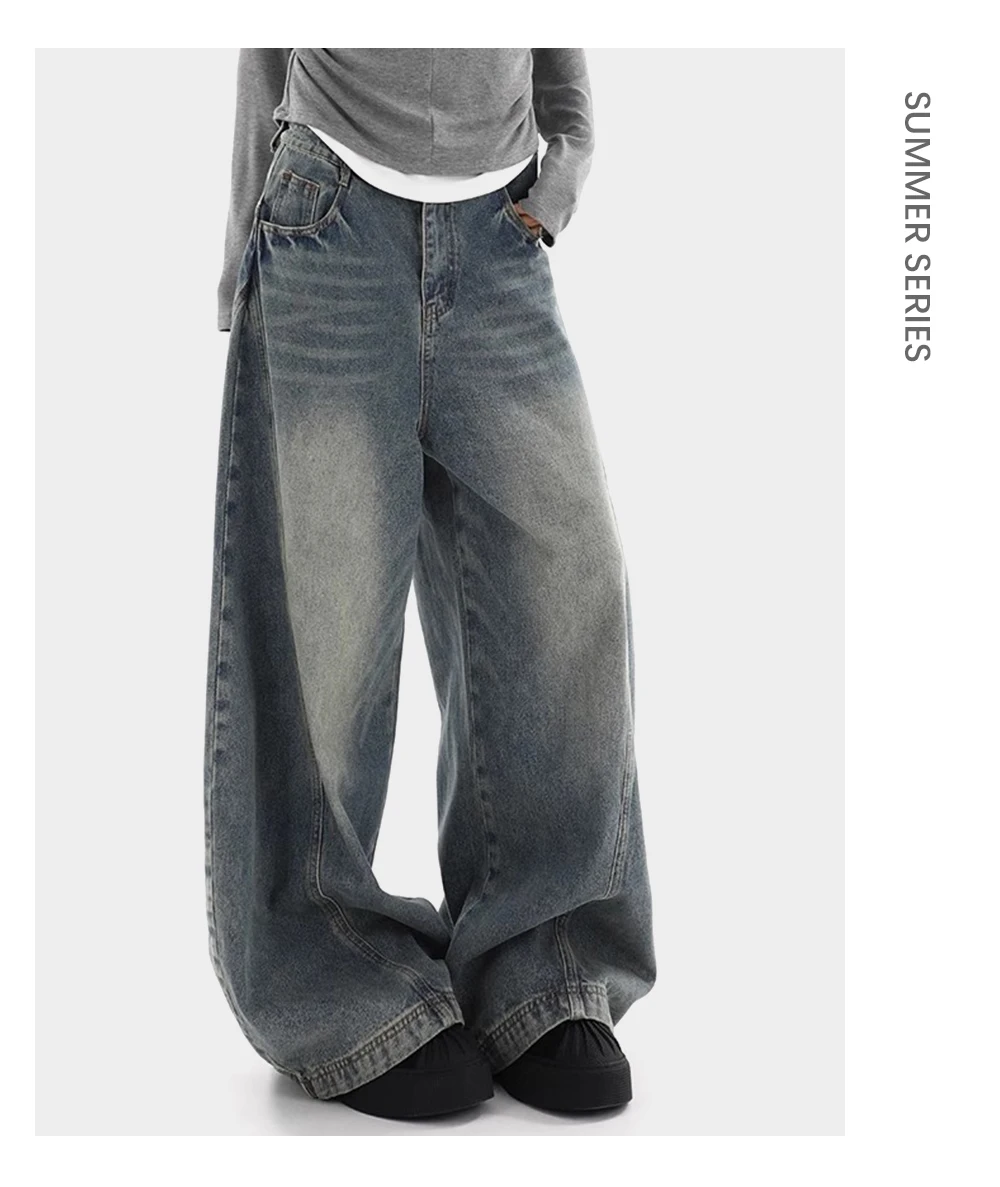 Gespleißte Jeans mit weitem Bein für Herren, gewaschen, Distressed, Retro, High Street, lockere Denim-Hose, Baggy-Hose für Herren – Detail 6