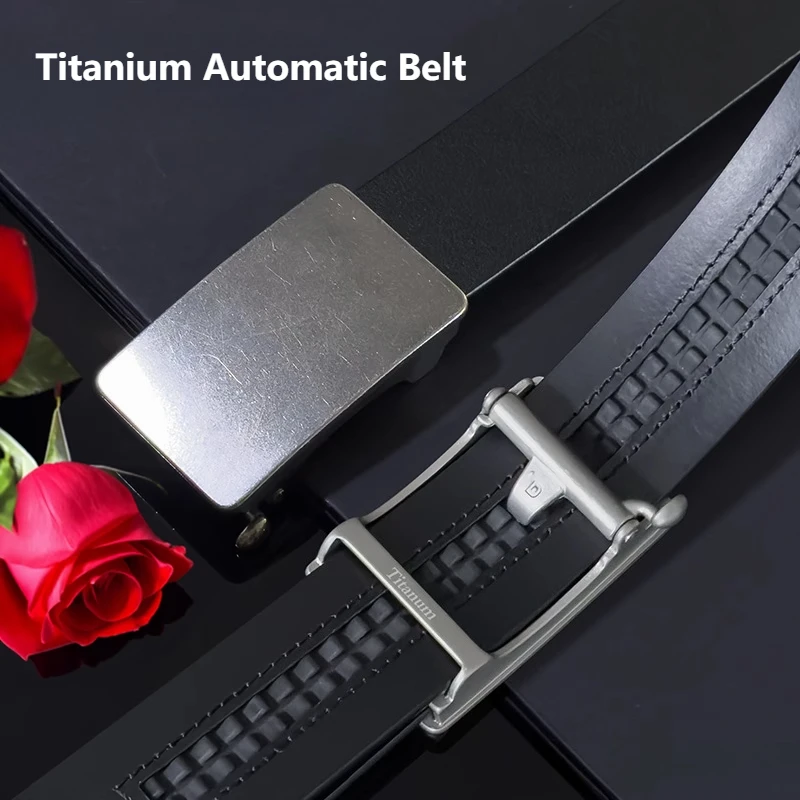 

3.5CM Men's Genuine Leather Belt with Titanium Automatic Buckle, Durable And Allergy-free, Perfectly for Business & Casual Wear