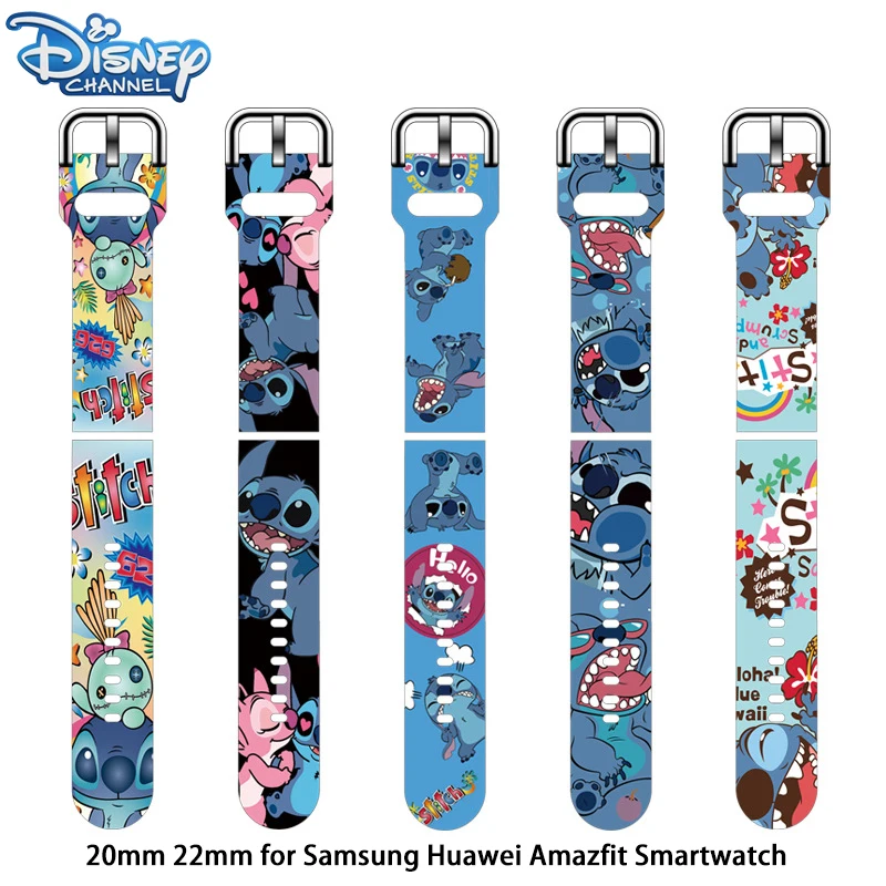 Disney Stitch Cartoon Cute 20mm 22mm Silicone Strap For Samsung Galaxy Watch Amazfit Bracelet For Huawei GT2 Pro Smartwatch